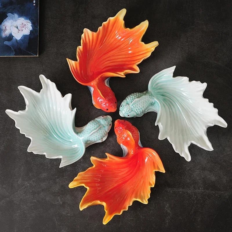 Goldfish Ceramic Plate 2-piece Set Dried Fruit Snack Plate Fruit Plates Salad Bowl Dinner Plates Dish Key Tray Storage Ornaments