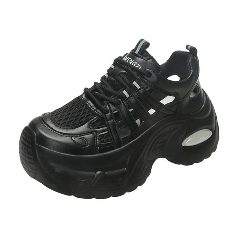 Scarpe vulcanizzate da donna di lusso con altezza tacco 7,5 cm Scarpe da ginnastica in pelle patchwork in mesh traspirante moda Donna per il tempo libero all'aperto Popolare
