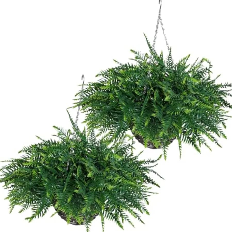 Piante Artificiali Pendenti per Esterni, Felce di Boston Finta Resistente ai Raggi UV, Decorazione per Portico, Patio, Balcone, Casa 2