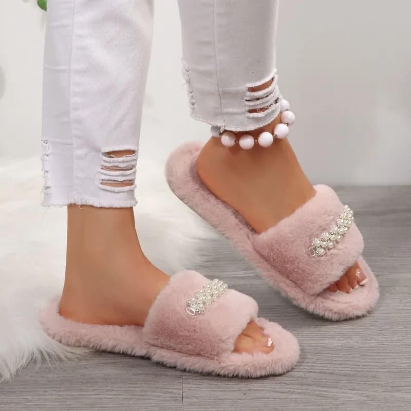 Scarpe invernali in cotone perlato con punta tonda e punta aperta, piattaforma in peluche, antiscivolo, resistenti all'usura
