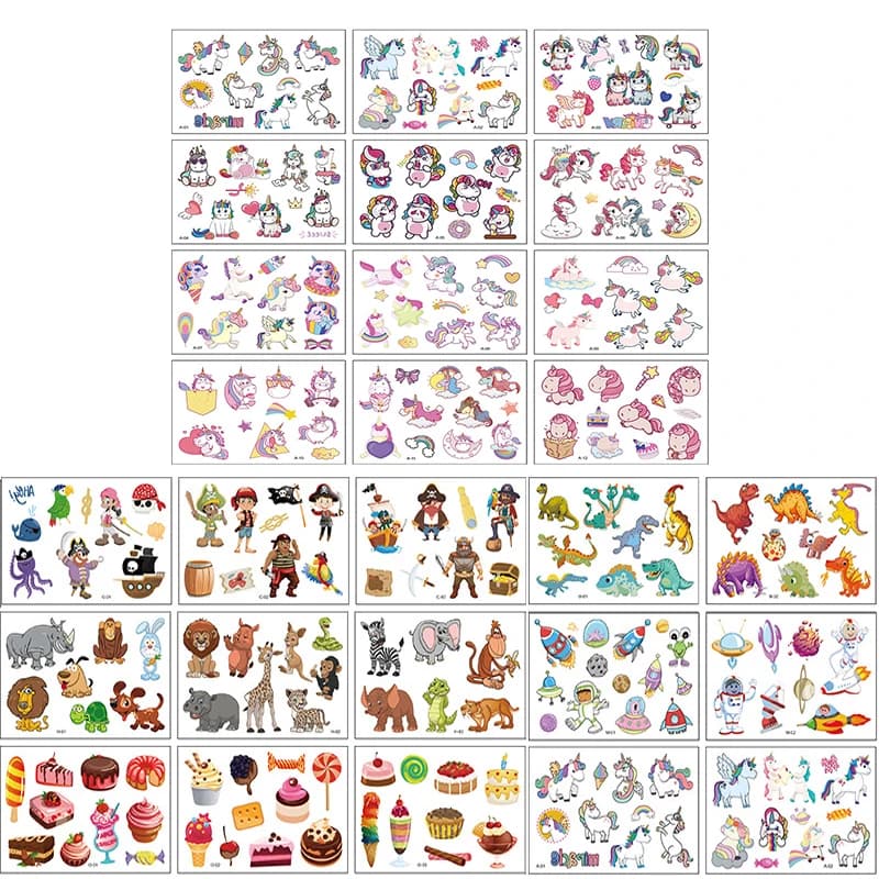 12 pezzi/set adesivi per tatuaggi cartoni animati tatuaggi temporanei per braccia collezione d'arte fai da te adesivo per tatuaggi dinosauro animali unicorno carino