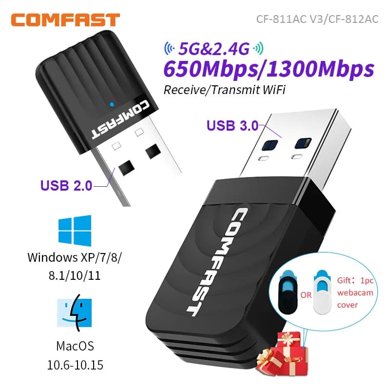 Comfast 650M/1300Mbps adattatore WiFi 2.4G e 5.8G scheda di rete Wireless 11AC WiFi adattatore USB Laptop PC ricevitore Wifi Win 7 8 10 11