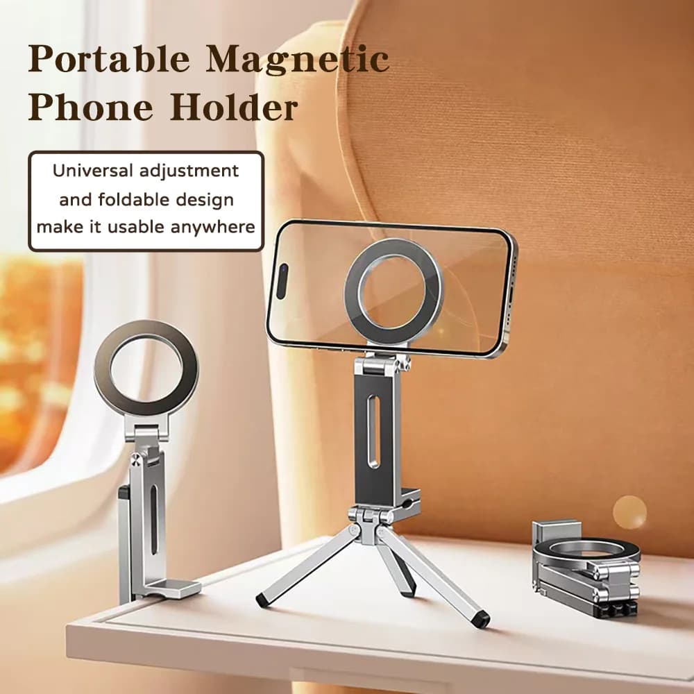 For Magsafe Plane Phone Holder Portable Magnetic Phone Holder Aluminum Alloy 360° Rotating Foldable Tripod for Travel/Car/Desk