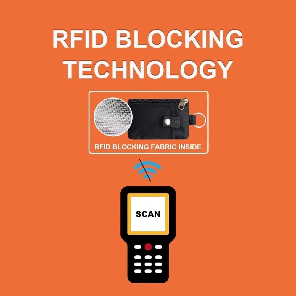 Portafoglio Portatile Impermeabile con Blocco RFID, Custodia con Cerniera, Cordino Portachiavi, Finestra ID, Design Sottile, Portamonete per Viaggi