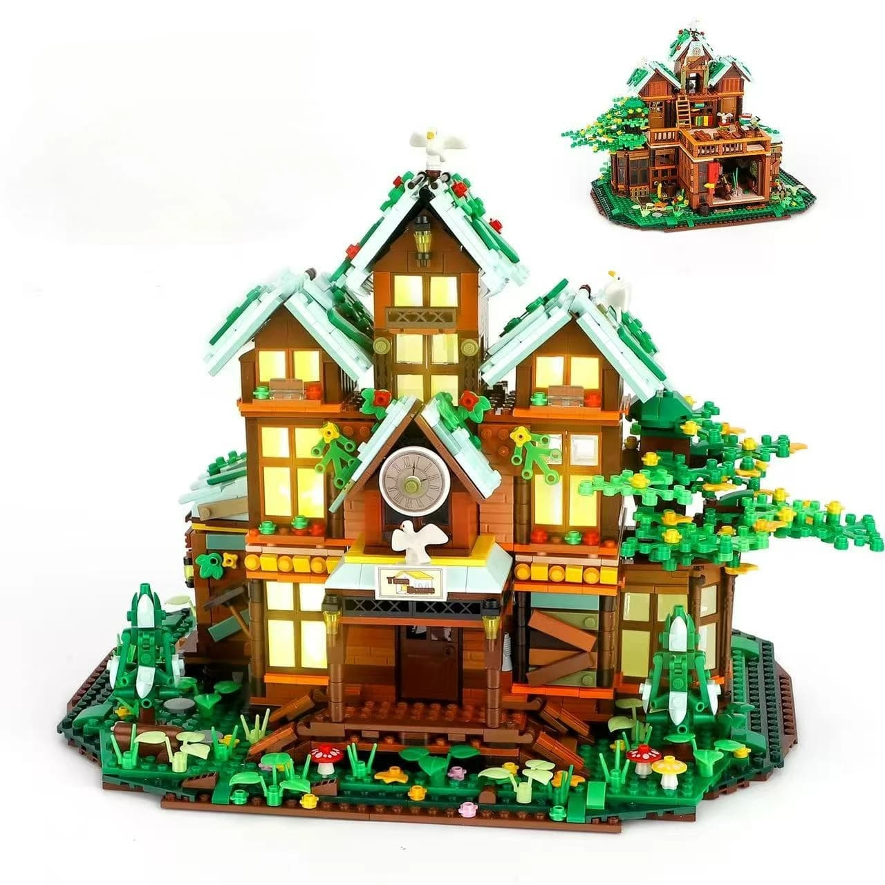 MOC Fata Foresta Albero di Legno Tempo Casa Modello Building Block Kit Camera Street View Capanna Idea Giocattolo Puzzle Fai da Te Regalo di Compleanno per Bambini