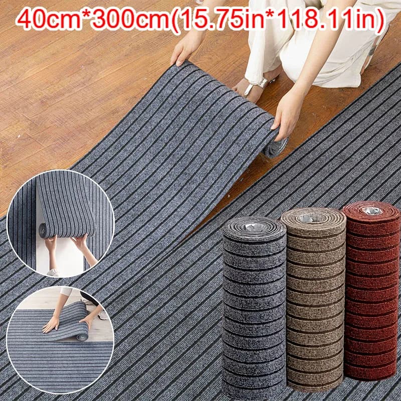 40cmx3m diy solid tone striped self adhesive non slip rug kitchen hallway wearproof household floor entry decoration mat