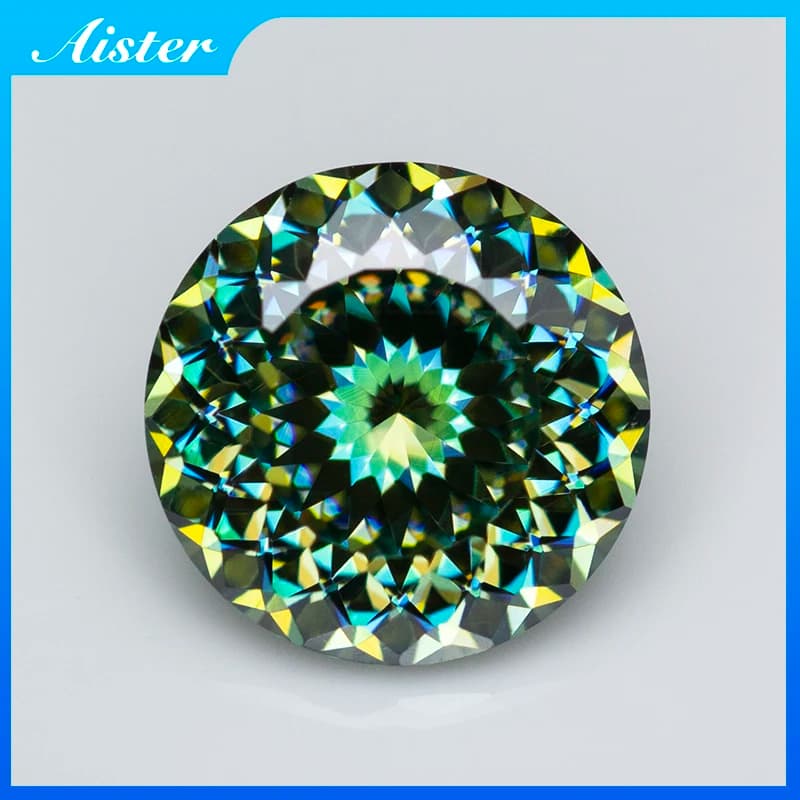 Pietra preziosa Moissanite con taglio sfaccettato rotondo verde chiaro 100 Pietra preziosa Moissanite con taglio a nido d'uccello russo con certificato GRA