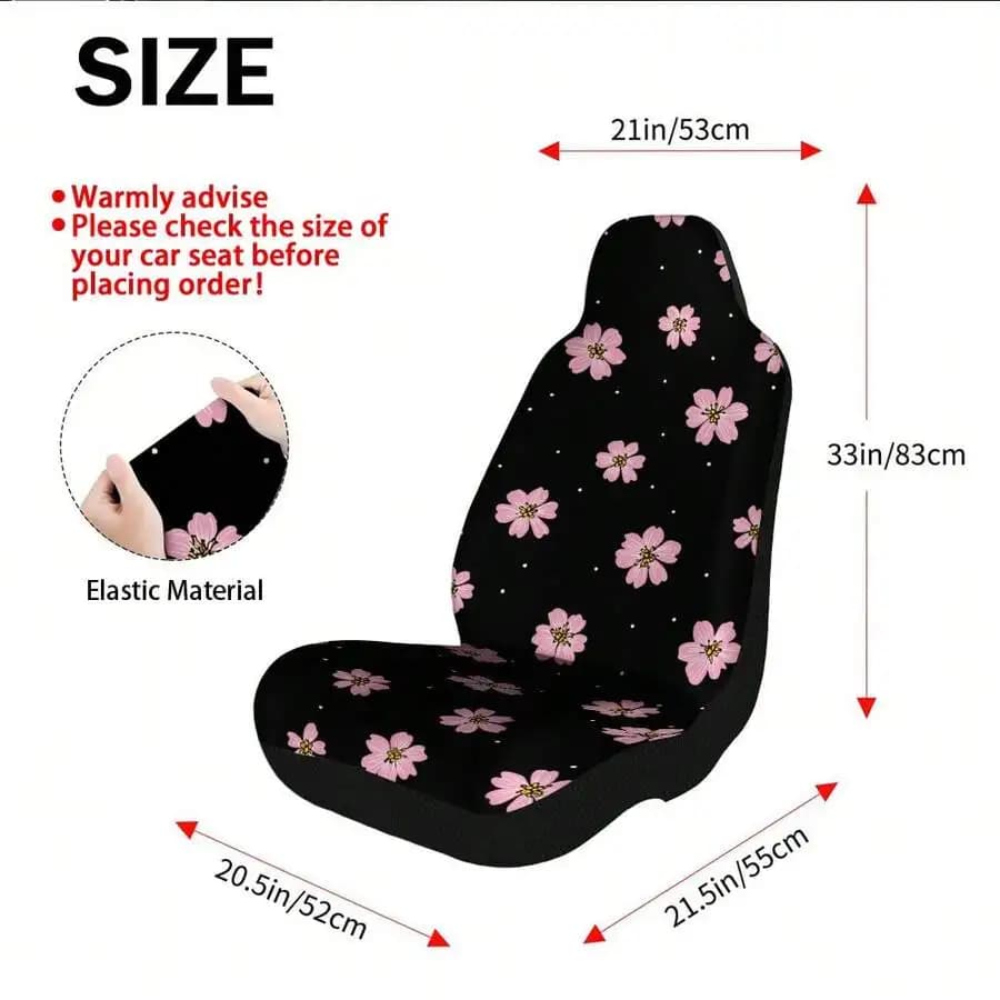 Pink Floral Print Car Seat Cover Universal Fit For Sedan SUV Truck Elastic Material Easy Clean