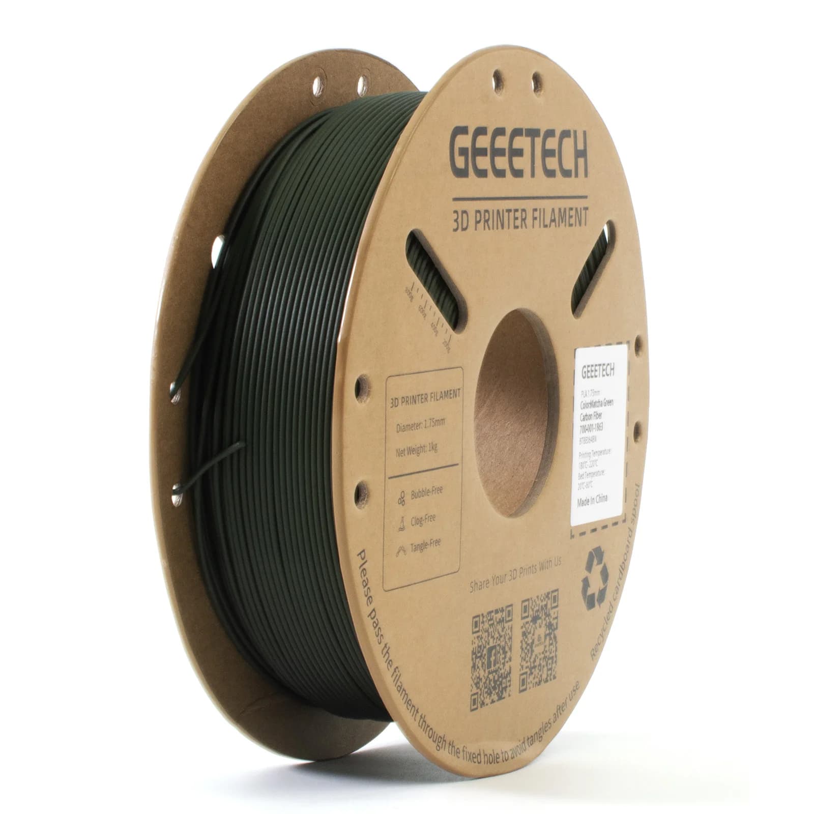 Filamento in Fibra di Carbonio Geeetech PLA-CF 1.75mm per Stampanti 3D, Bobina da 1KG 2.2LBS, Filamento per Stampa 3D