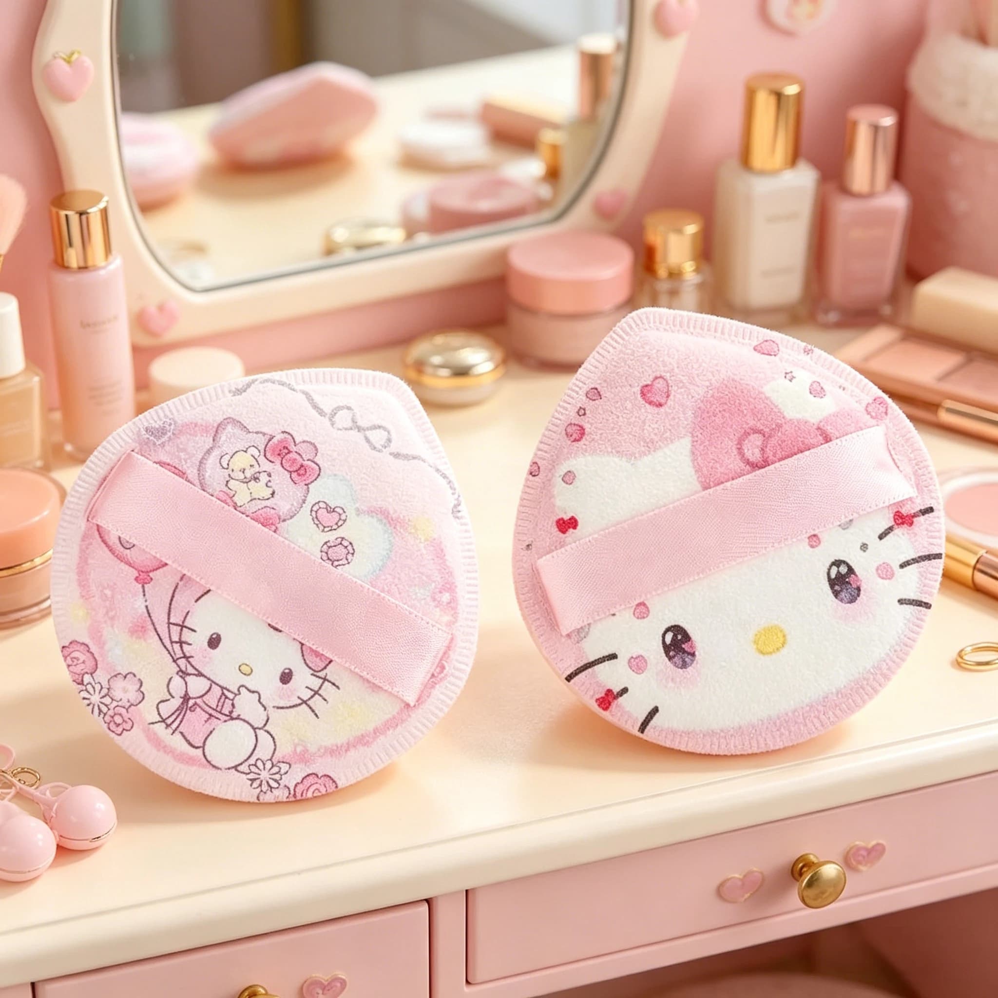 Set di spugne per trucco morbide e kawaii della serie Sanrio Hello Kitty, set di spugne per trucco a doppio uso, asciutte/umide, regalo di compleanno per ragazza