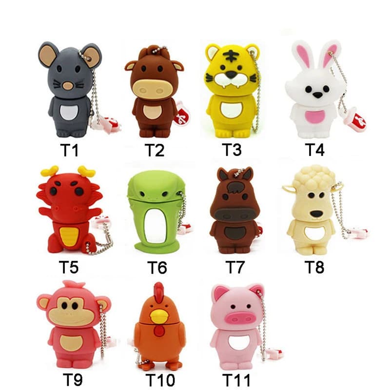 Zodiaco cinese chiavetta USB disco animale verde serpente/pollo/coniglio/cavallo/scimmia chiavetta di memoria pen drive 8 GB 16 GB 32 GB