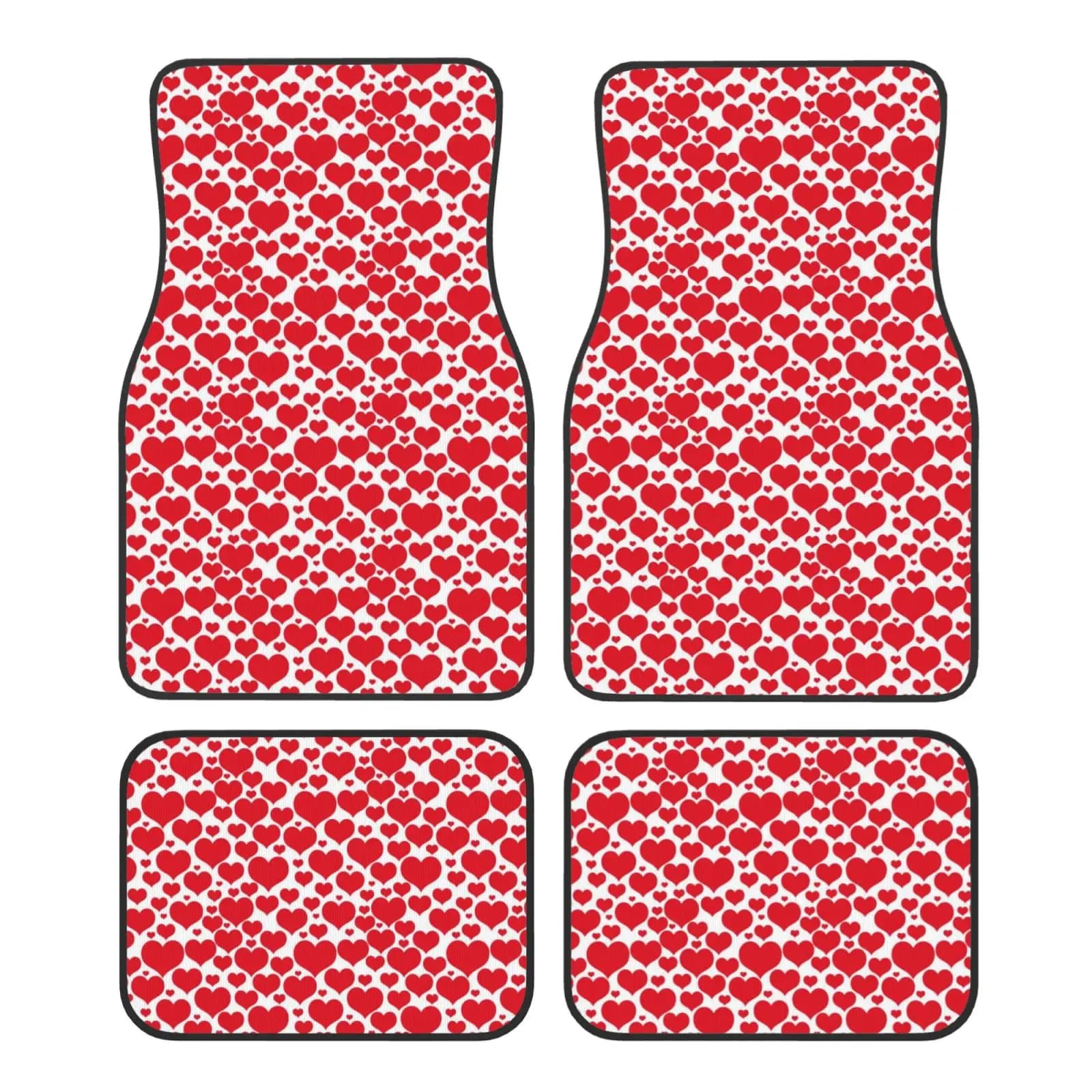 Car mats with red heart pattern print from 4 pieces Anti-slip front caps Universal van truck accessories Van