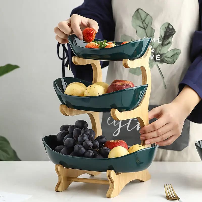 Creative Bamboo Wood Nordic Style Two-Layer Three-Layer Fruit Dried Fruit Snack Family Snack Plate