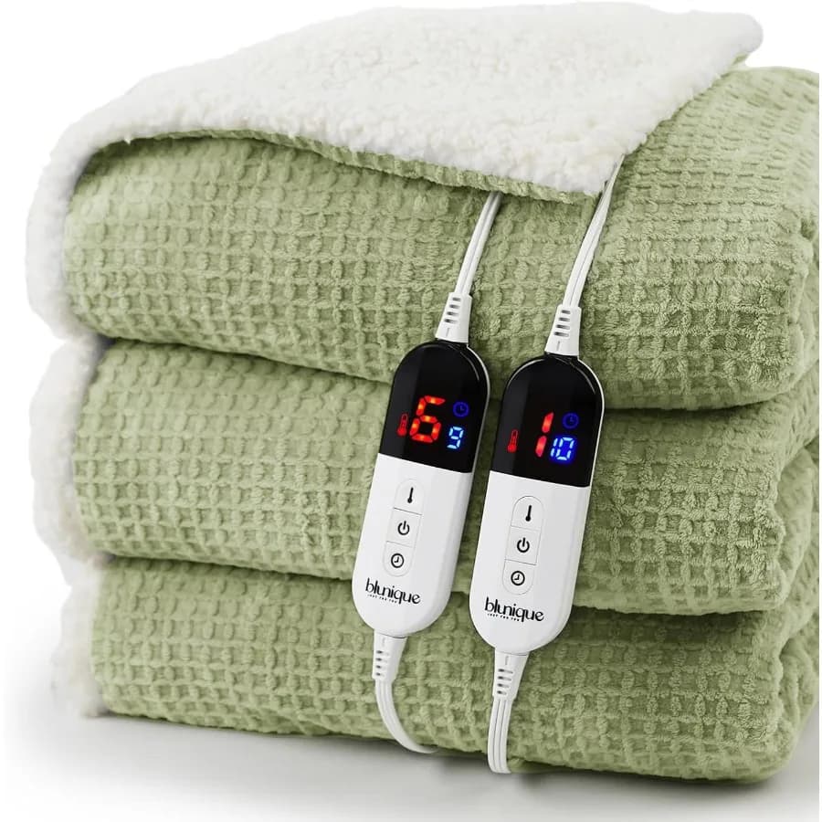 Coperta riscaldata Coperta elettrica King Waffle 90x100 pollici Doppi controller Coperta riscaldante veloce in pile Sherpa 6 livelli di riscaldamento