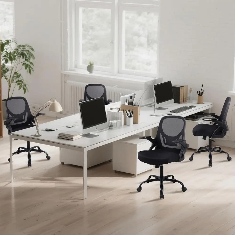 Sedia da ufficio per computer, sedia da lavoro ergonomica in rete con altezza regolabile e ruote, cuscino spesso, braccioli ribaltabili,