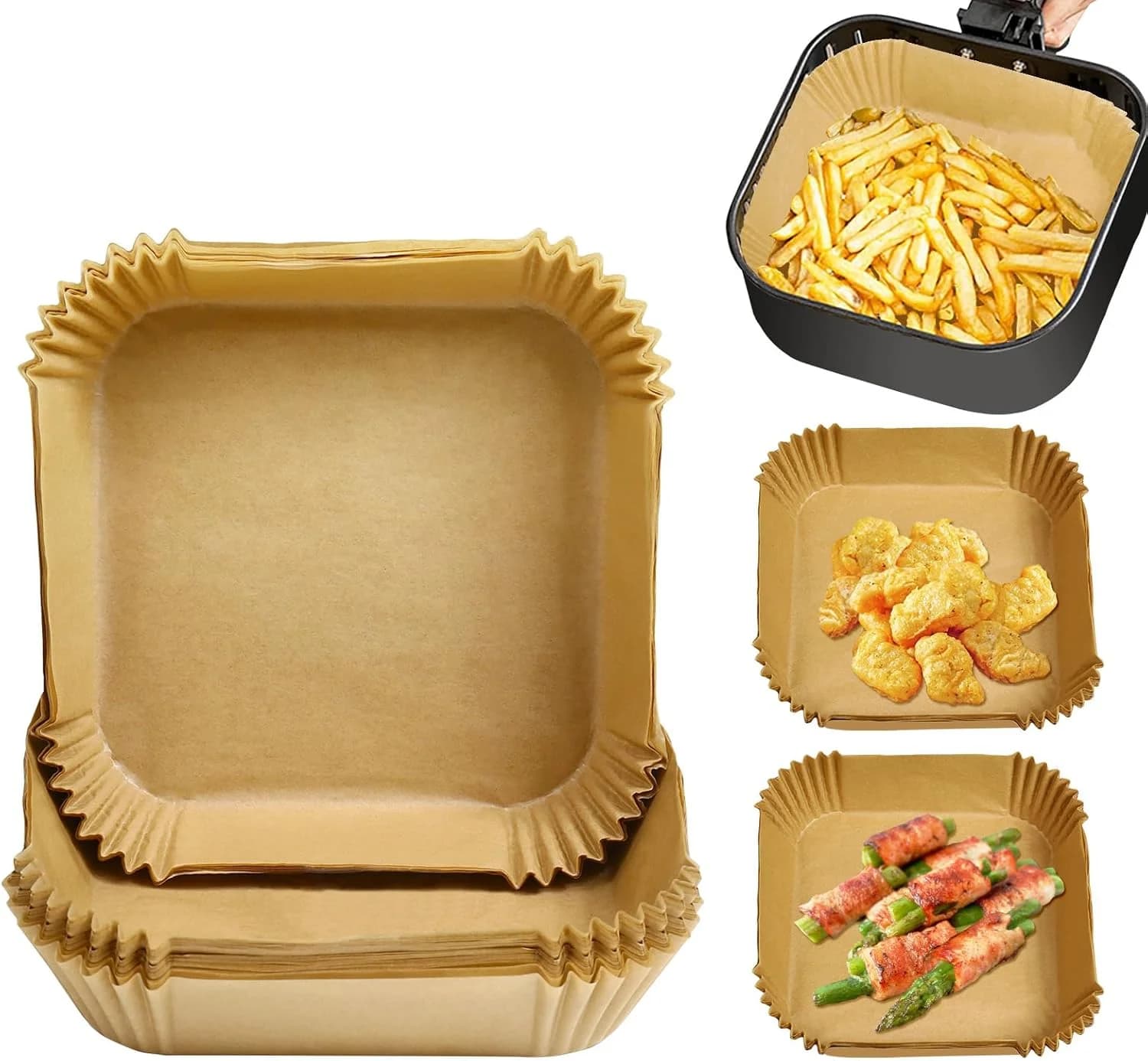 200pcs Air Fryer Paper Liner 18x18x8cm Parchment Paper for Kitchen Baking Tools