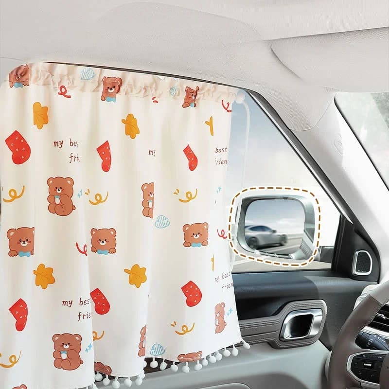 1 Piece Tendina Universal Parasol for Auto, Cute Orsetto Cartone Animato, for Rear and Lateral Window, Solar Protection