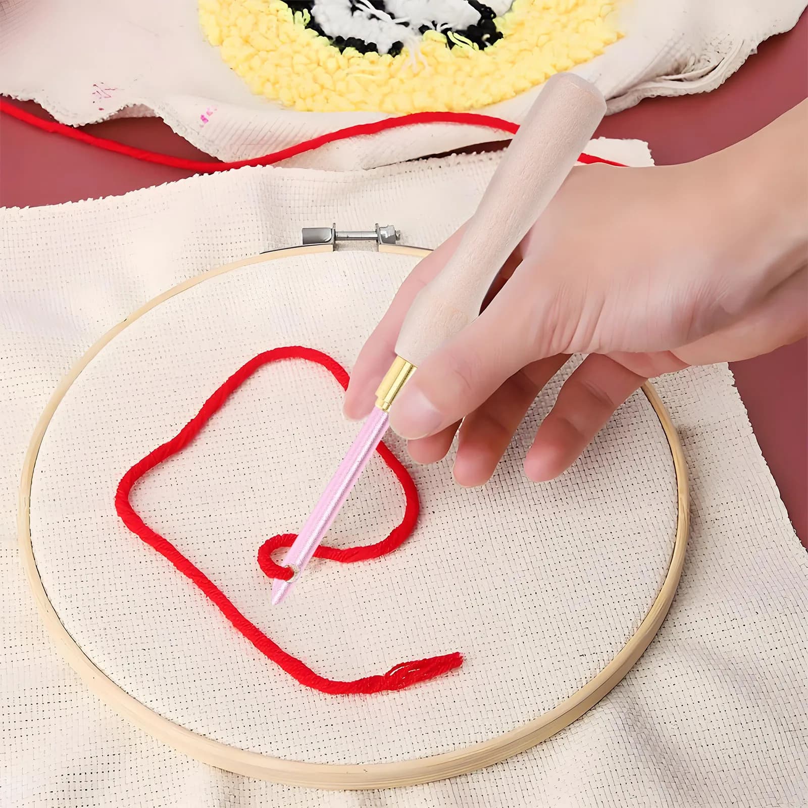 Wooden Handle Punch Needle Tool Embroidery DIY Craft Needle Knitting Tool Beginner Friendly Embroidery Sewing Accessories