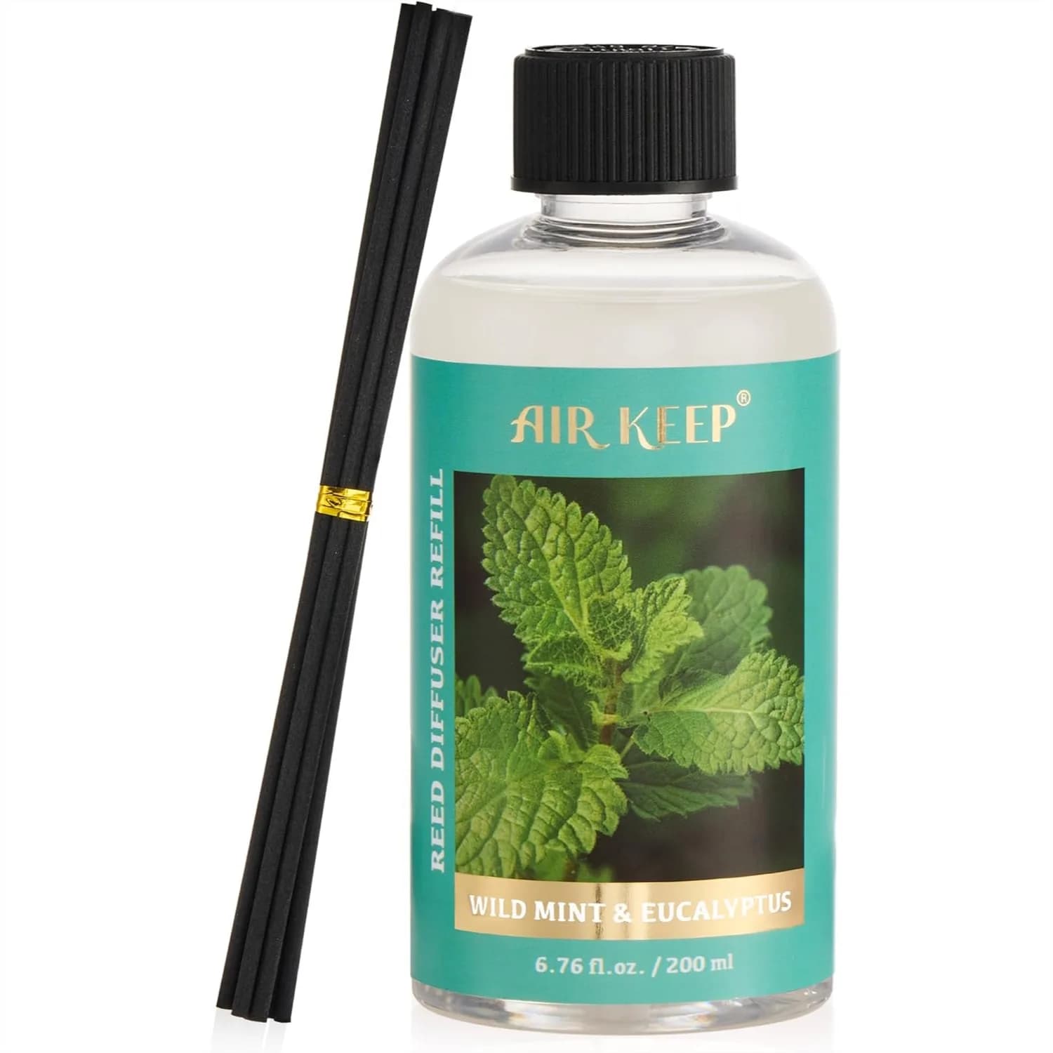 Ricarica Olio per Diffusore a Bastoncini, 200ml, Oli Profumati Menta Selvatica ed Eucalipto, Aromaterapia, Fragranza per la Casa, Aria Profumata