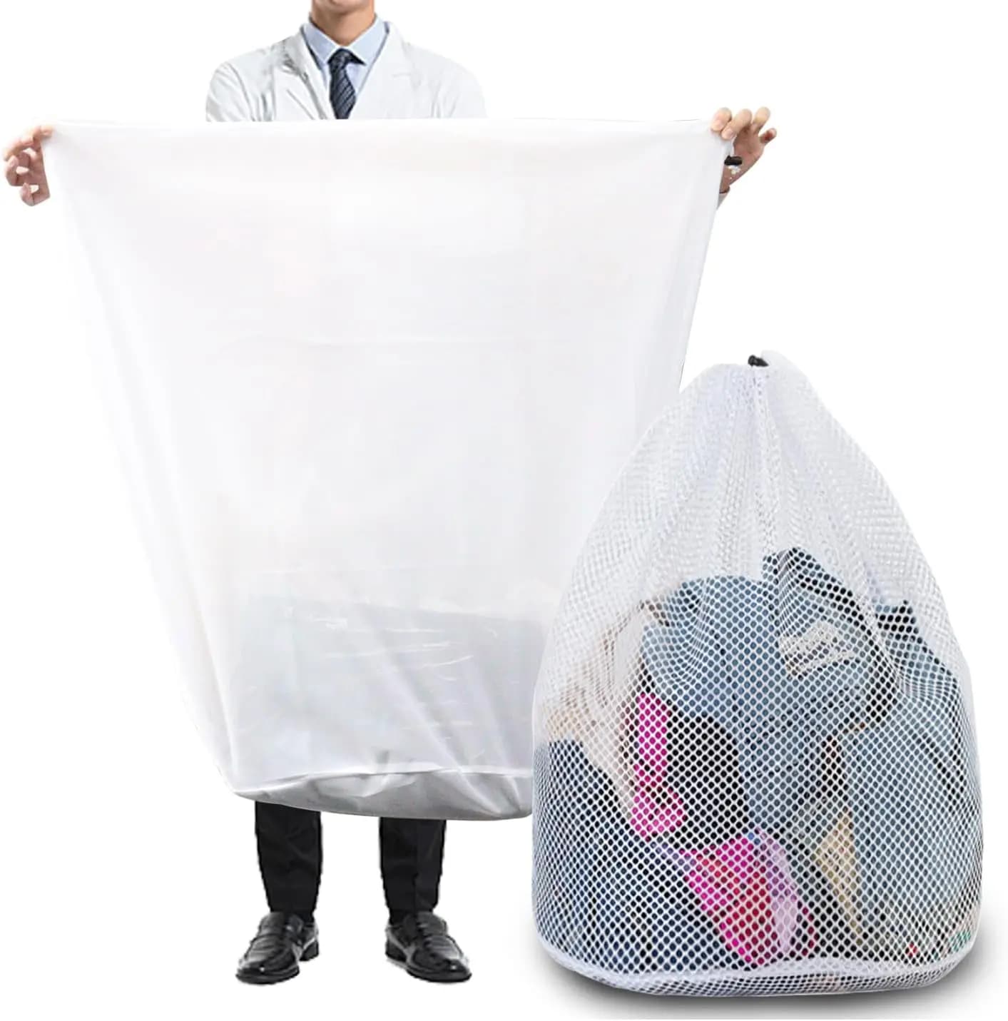 Jumbo Mesh Laundry Bags 2-Pack, Extra Large 36x32" for Blankets, Bedding, Coats, Toys