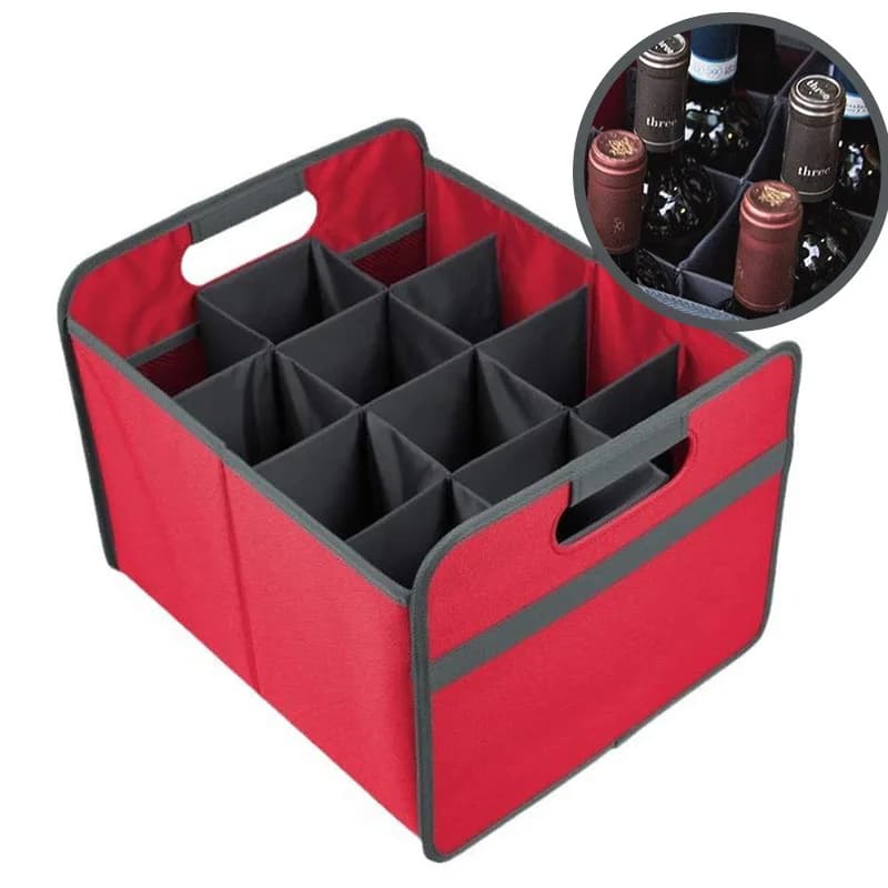 Organizzatore Universale per Vino da Auto per 6/12 Bottiglie - Scatola Portaoggetti in Tessuto Oxford con Scomparto per Bicchieri e Borsa Portatile Portabicchieri