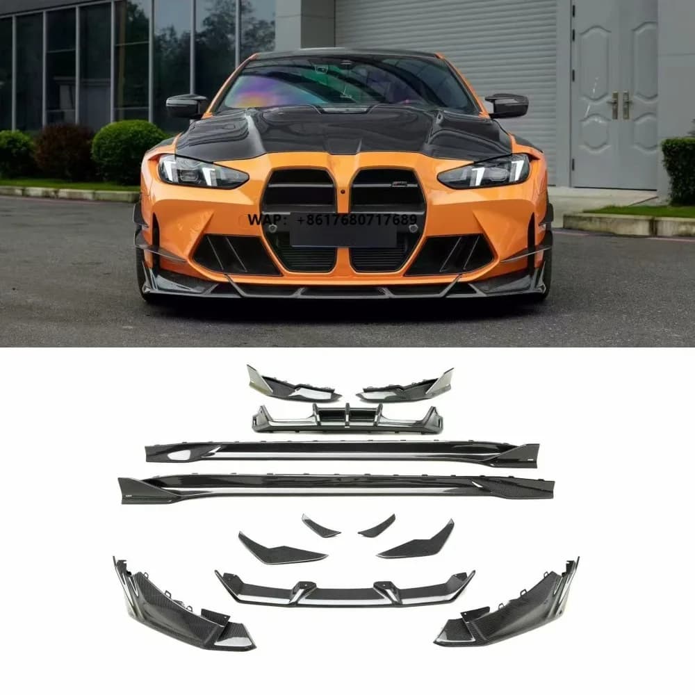 For G82 M4 Dry Carbon Fiber Body Kit M4 AE Style Front Lip Diffuser Spoiler Side Skirts M4 Fenders