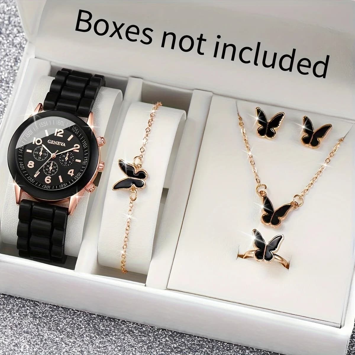 6 pezzi/set orologio da donna casual cinturino in silicone orologi al quarzo set di gioielli a farfalla (senza scatola)