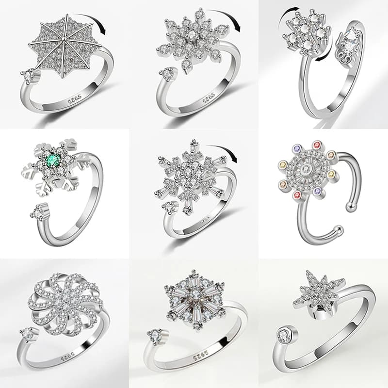 Anti stress ansia Fidget romantico fiocco di neve anello spinner per le donne fidanzamento rotante liberamente accessori per dita gioielli