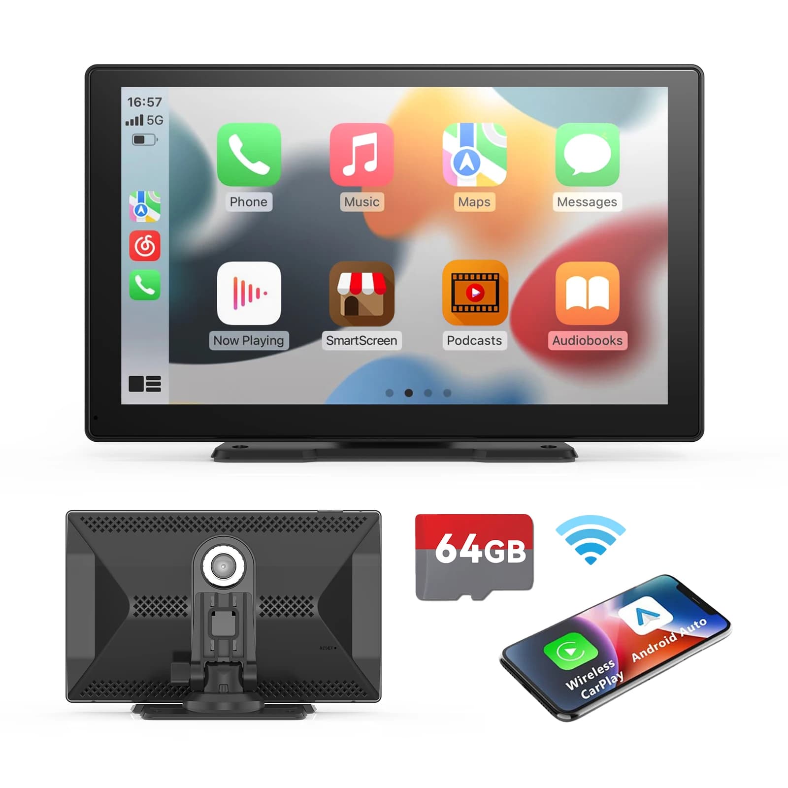 9 Inch Portable Wireless CarPlay with Dash Cam 4K with TF 64G Card, Play Screen for Auto Android Wireless
