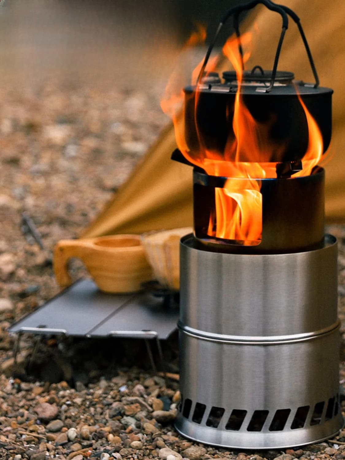Reinforced Stainless Steel Portable Camping Stove, Wood Stove for Travel and Barbecue