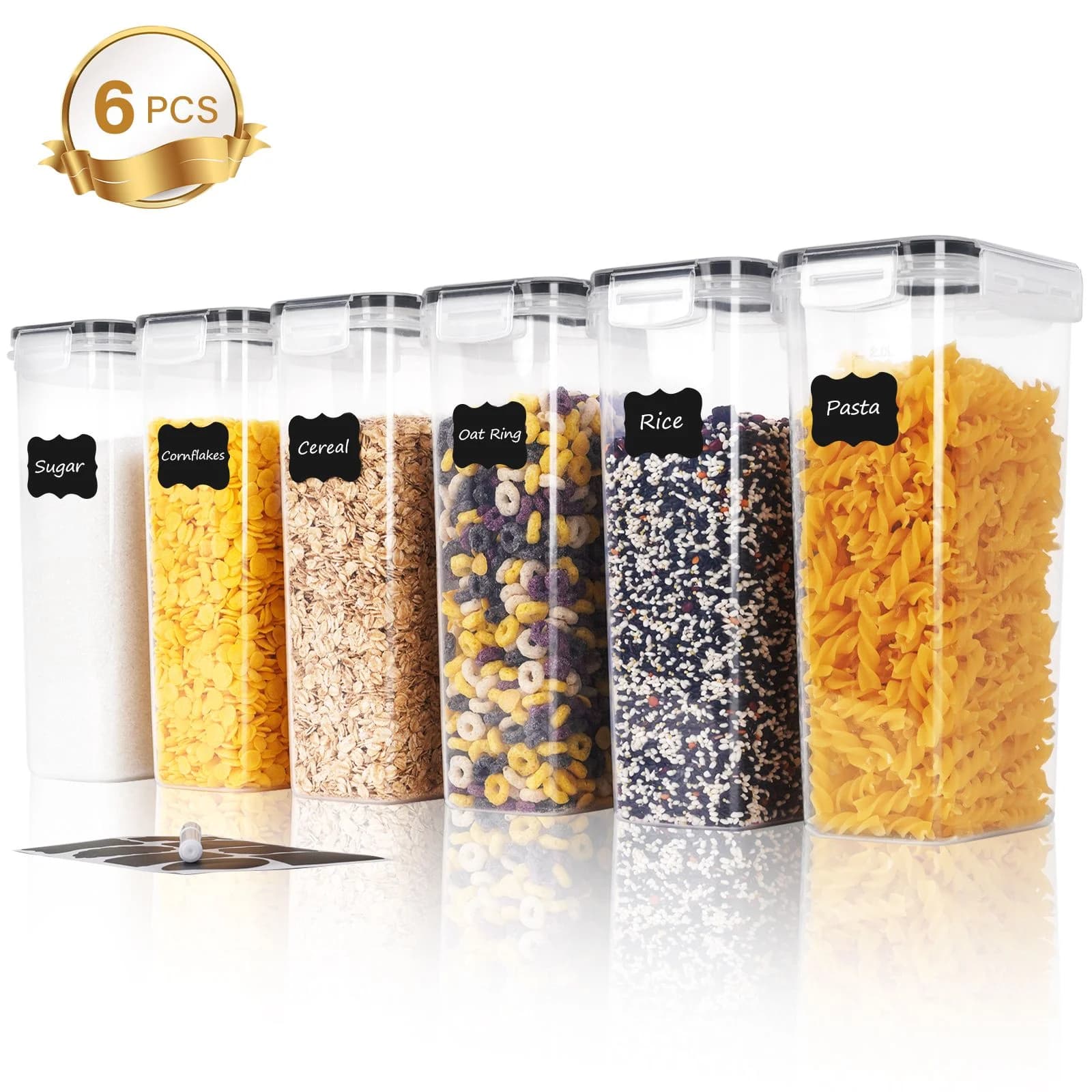 Contenitori ermetici per alimenti da 3/6 pezzi - 2,4 litri, grandi per l'organizzazione della dispensa e della cucina, per cereali, pasta, farina, zucchero, erbe aromatiche