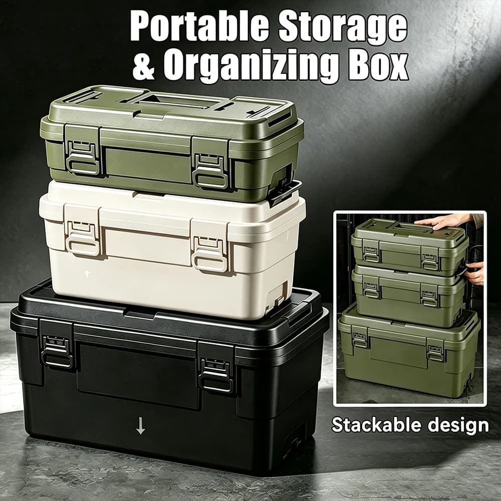 Stackable Industrial Tool Storage Box, Portable Organizer With Flip Handle Side Locks, Waterproof Tackle Box for Fishing Tools