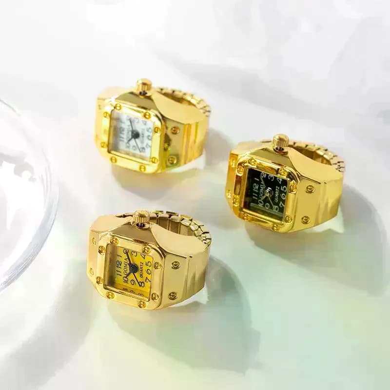 Orologi al Quarzo con Quadrante Quadrato alla Moda, Anello per Donne, Uomini e Coppie, Accessorio Creativo Regolabile in Stile Punk per Eventi Notturni