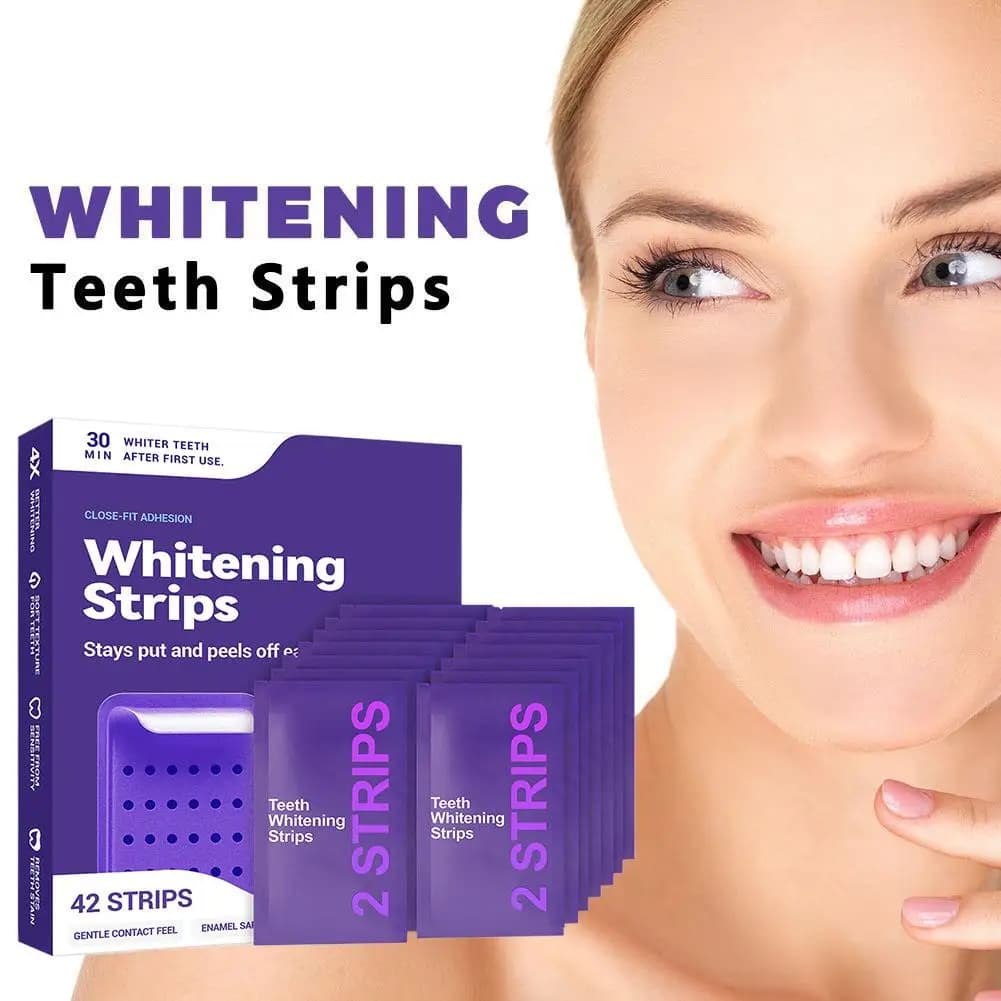 Purple teeth whitening strips 42 pieces – Quick whitening, remove plaque and stains, safe for enamel, oral care for sensitive teeth