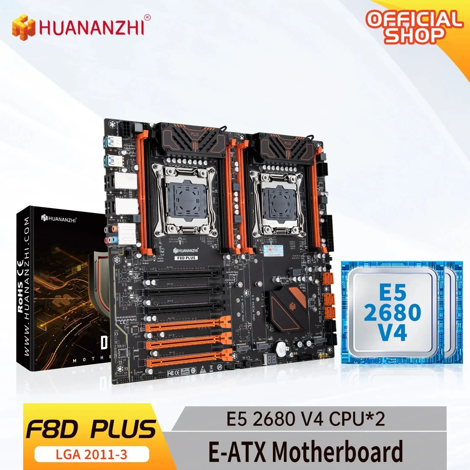 HUANANZHI X99 F8D PLUS LGA 2011-3 XEON X99 Motherboard with Intel XEON E5 2680 V4 *2 combo kit set support DDR4 RECC NON-ECC RU