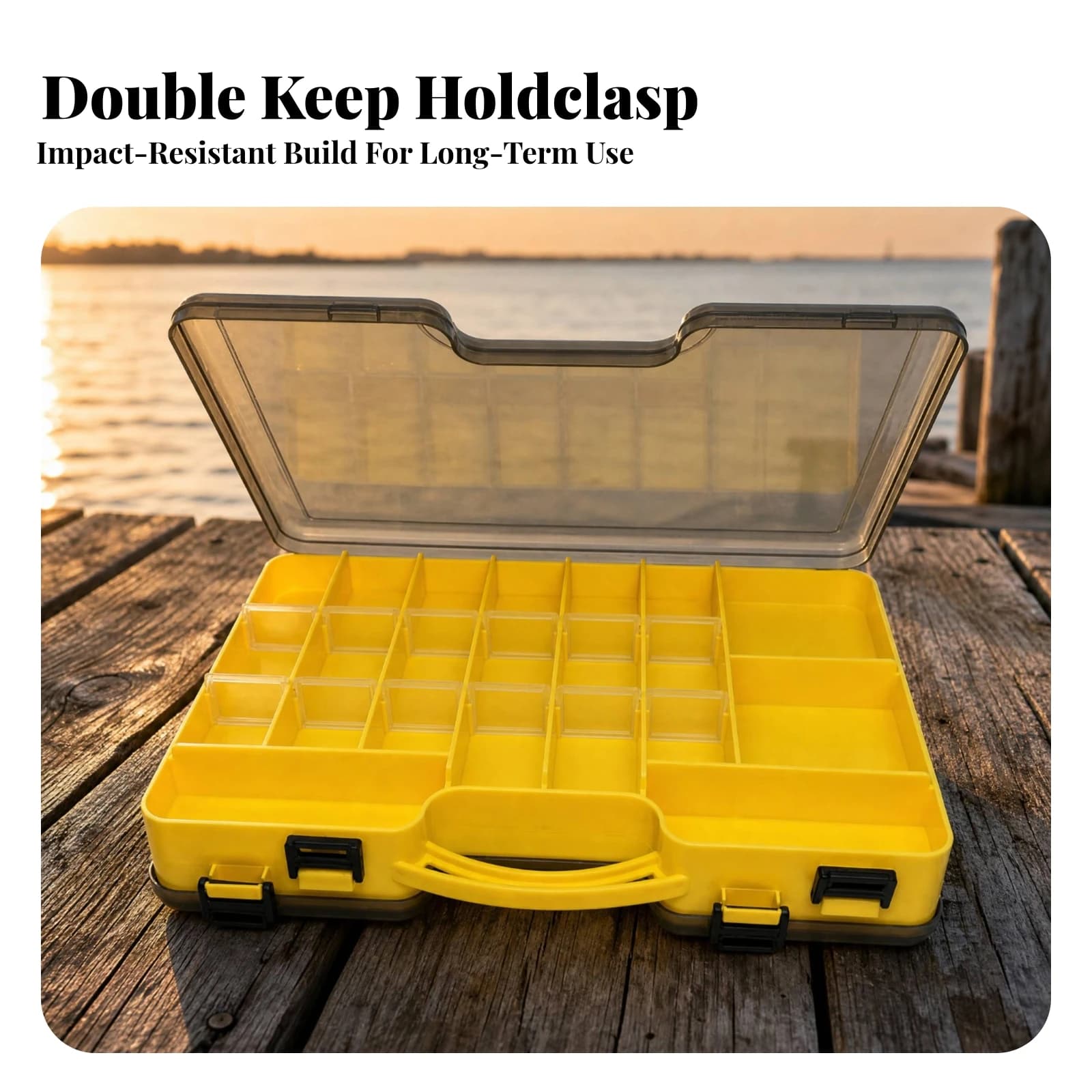 Double-Sided Tackle Organizer Long-Lasting Compartment Box with Translucent Lid for Anglers, Fishing Trips, Workshops