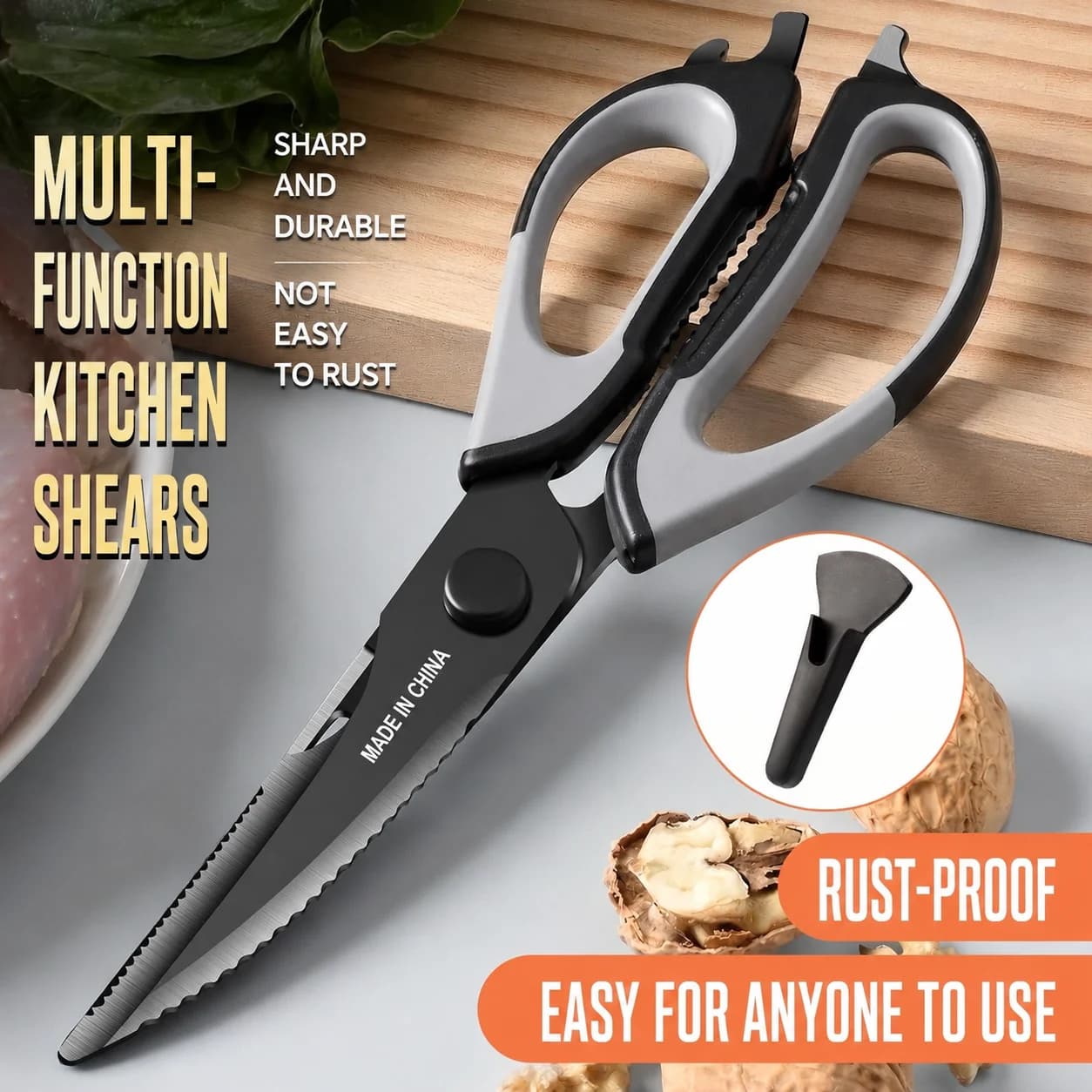 Stainless Steel Kitchen Scissors Multi-Functional Home Use Strong Bone Cutting Scissors for Chicken Duck Goose Vegetable Cutting