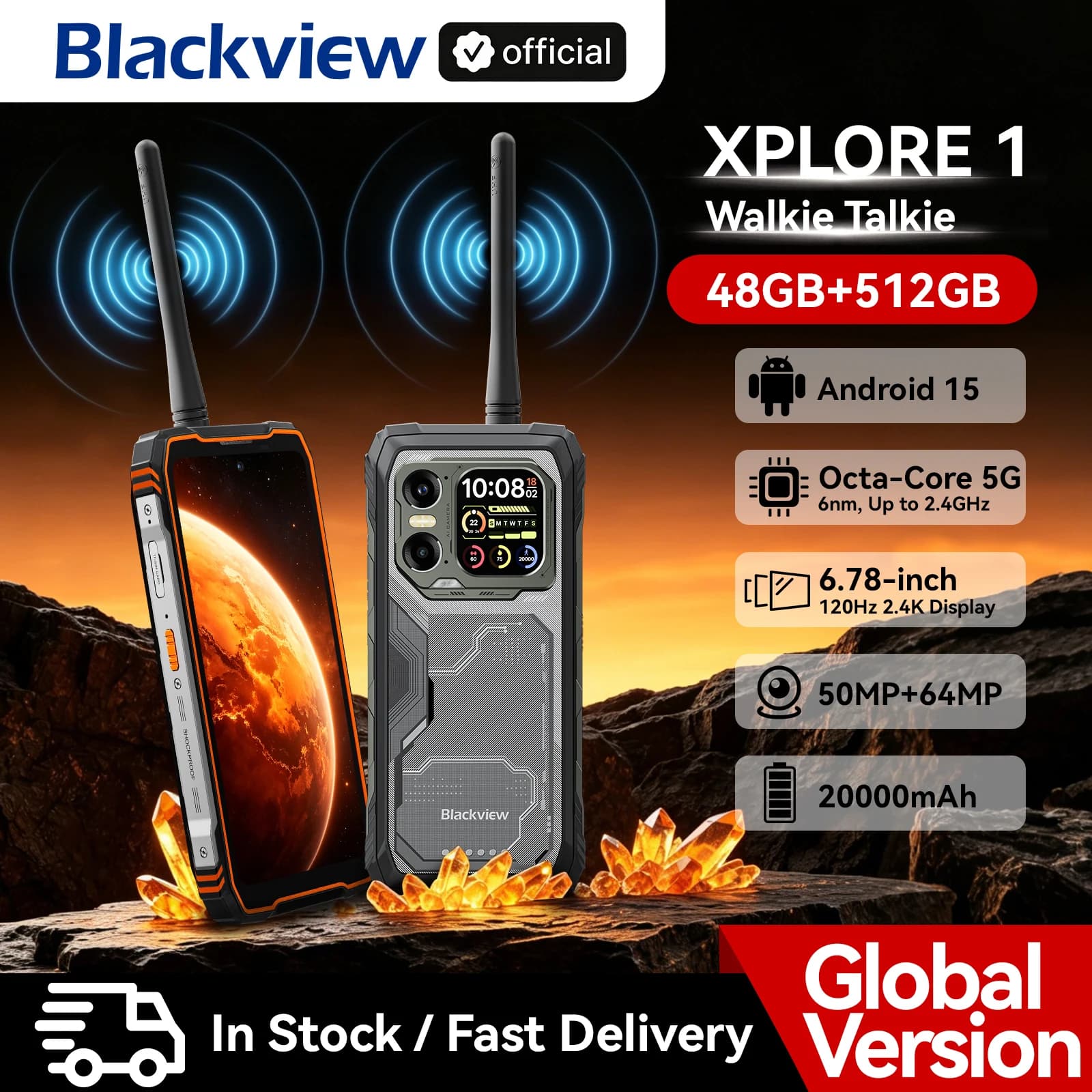 Blackview XPLORE 1 Walkie Talkie, SmartPhone Robusto,MediaTek Dimensity 7050,20000mAh Display 6,78" 120Hz, 64MP, Con Walkie Talkie