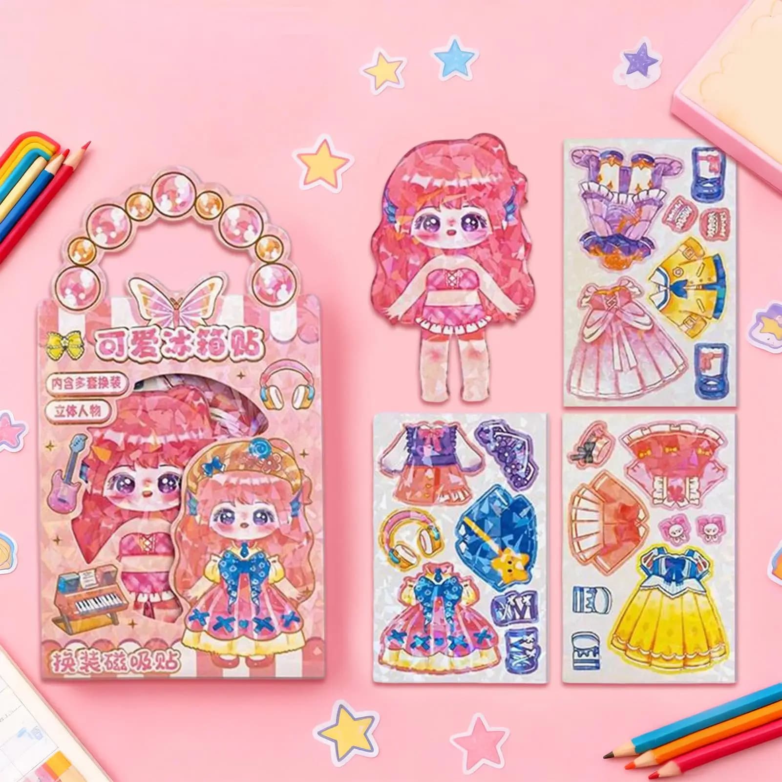 Set di giocattoli per bambole magnetiche 3D con supporto riutilizzabili Mix & Match Outfits Giocattoli da viaggio Montessori per bambini dai 3 ai 6 anni Gife di compleanno