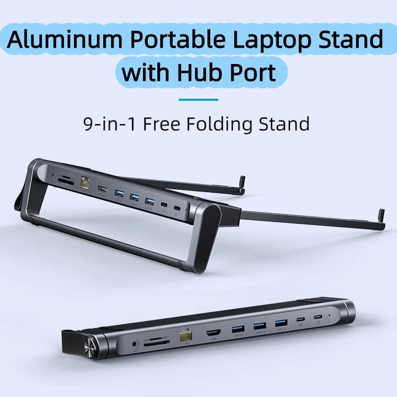 New Aluminum Alloy Computer Stand Folding PD Fast Charging with Hub Port Docking Station Laptop Stand with Network Port