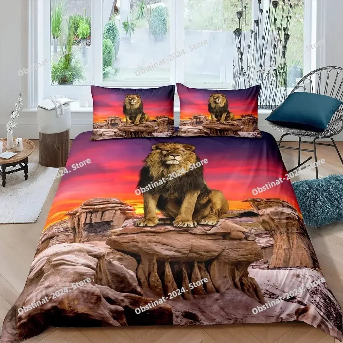 Set biancheria da letto Leone nero Stampa trapunta singola Copripiumino Copripiumino Federa Set da 3 pezzi Cuscino lenzuolo per bambini per adulti