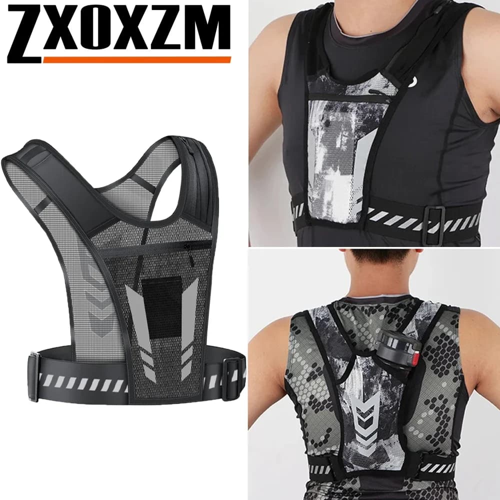 Borsa da petto fitness riflettente da 1 pezzo per corsa, palestra, escursionismo, traspirante e resistente al sudore, tasche multiple per telefono, chiavi e portafoglio