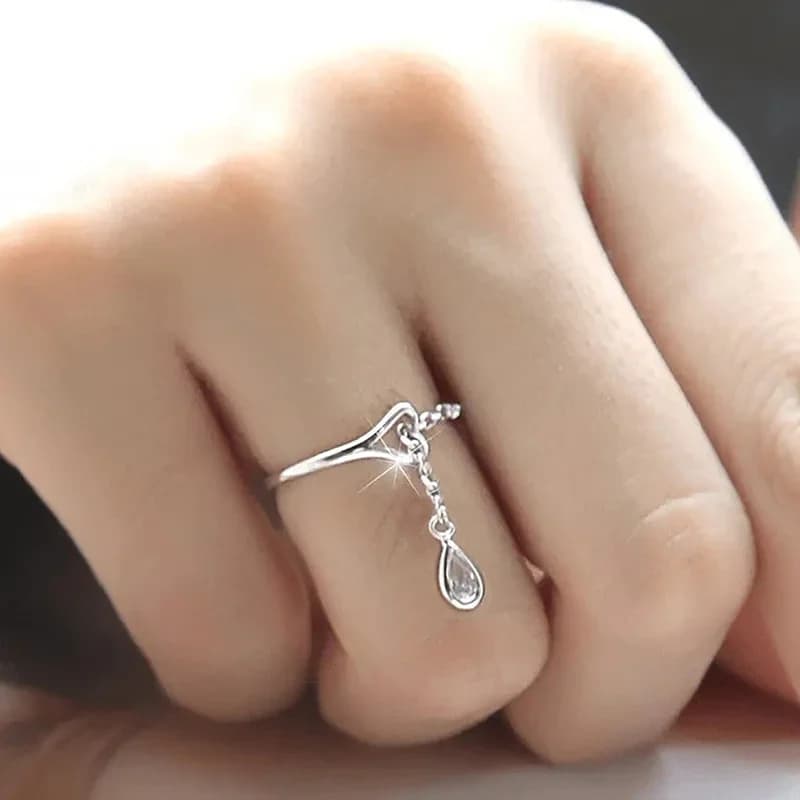 Fashion Tassel Design Opening Rings for Women Bright Zirconia Jewelry for Party Chic Adjustable Finger Accessories Gifts