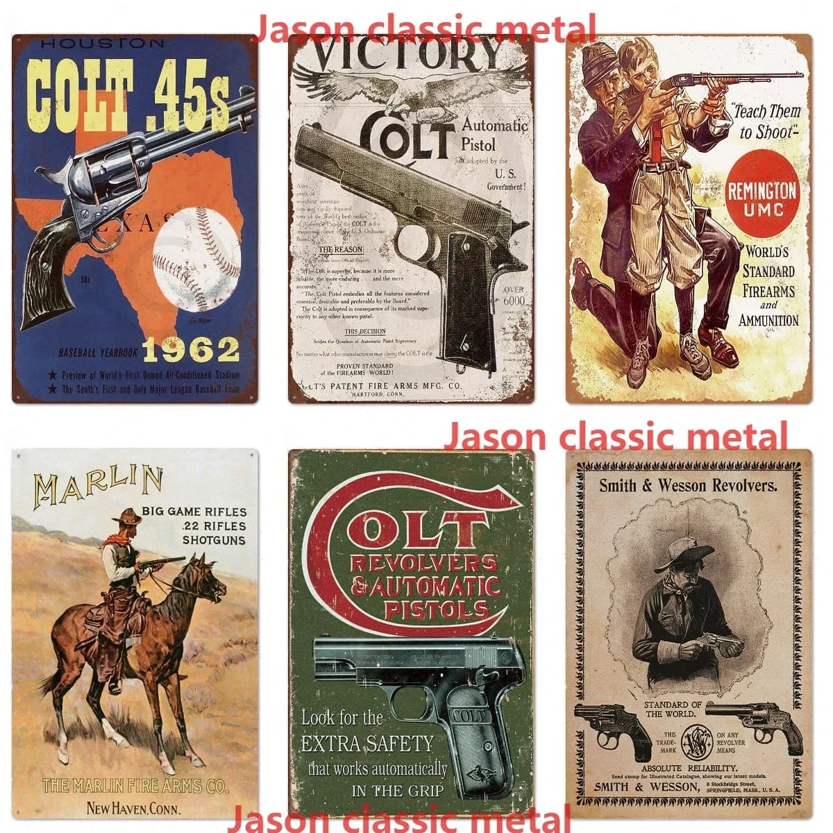 Retro Shooting Winchester Colts Targa in metallo Pittura Targa in ferro Targa in metallo Immagine di arte della parete per cacciatori Decorazione del soggiorno di casa