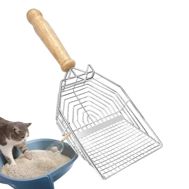 Pala per lettiera per gatti in acciaio inossidabile con manico antiscivolo Rete densa di piccoli fori Paletta per lettiera Strumento per pala per pulizia WC per gatti