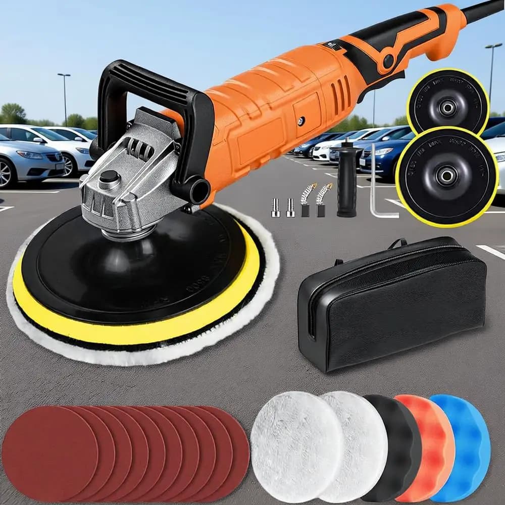 Set Lucidatrice per Auto 1200W 7 Pollici/6 Pollici, 600-3000 RPM, Manico Staccabile per Auto, Imbarcazioni, Levigatura, Lucidatura, Ceratura