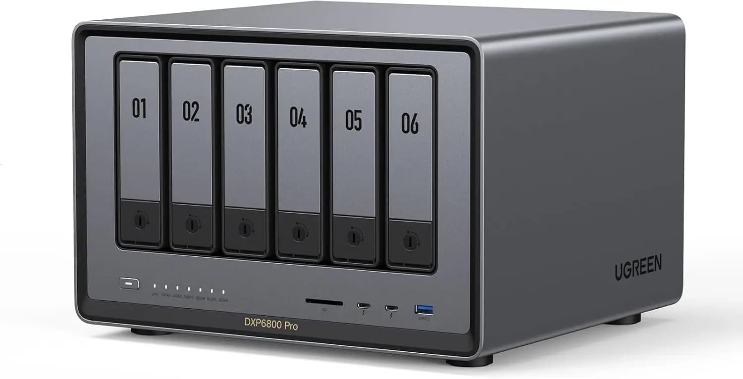 UGREEN NAS DXP6800 Pro NAS desktop a 6 bay, Intel i5 1235u con SSD integrato da 128 GB per il sistema, archiviazione di rete (senza dischi)
