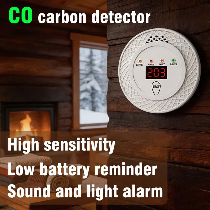 Household Carbon Monoxide Alarm CO Detector LCD Display Alarm Device Toxic Gas Leakage Detector Battery-Powered Audible and Visu