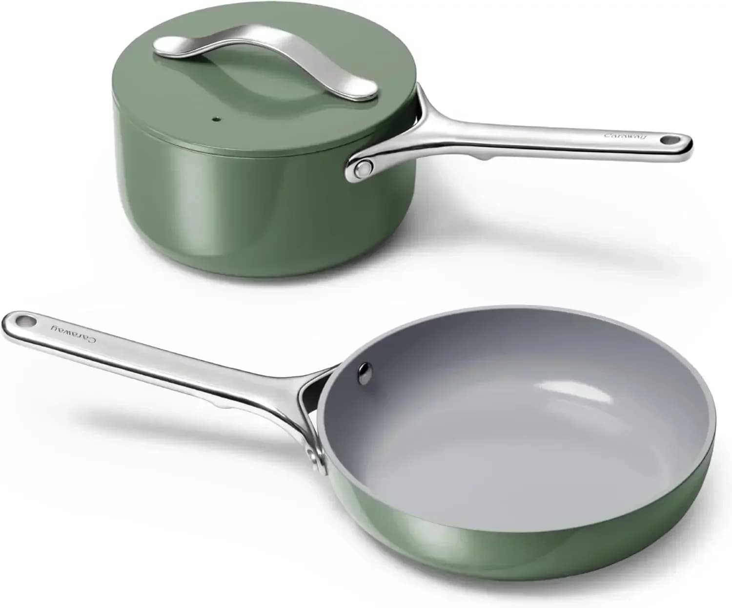 Set Mini Pentole - Padella Antiaderente in Ceramica (1.05 qt, 8 pollici), Pentola per Salse (1.75 qt) e Supporto per Pentole - Non Tossico, Senza PTFE e PFOA