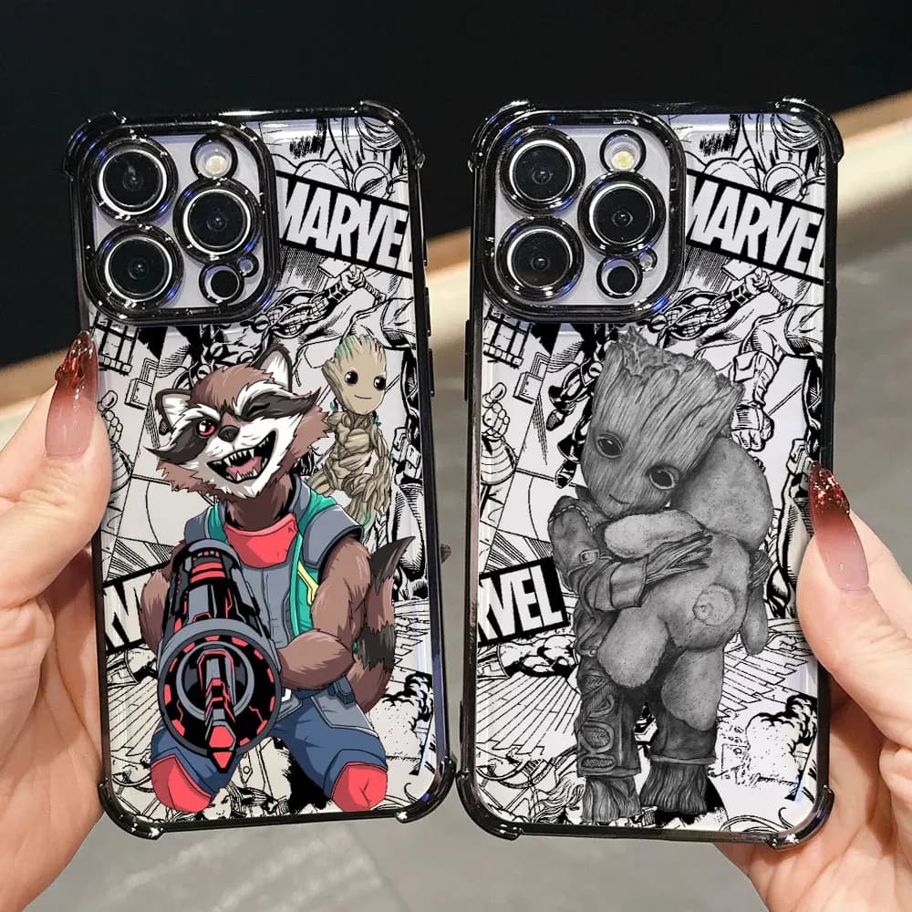 Groot Rocket Raccoon Marvel Luxury Case for iPhone 17E 17 16 Pro 15 14 13 12 11 Pro Max 17 Air 16 E Plus